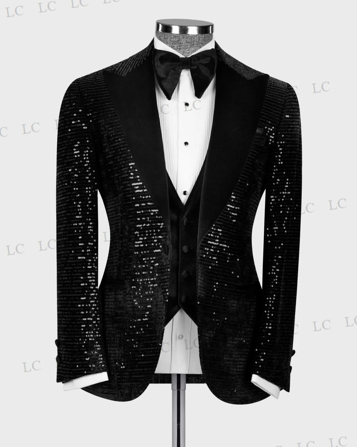 2 Pieces Luxury Sequins Men Suit Blazer Vest One Button Prom Velvet Lapel Tuxedo Sparkly Wedding Groom Plus Size Costume Homme