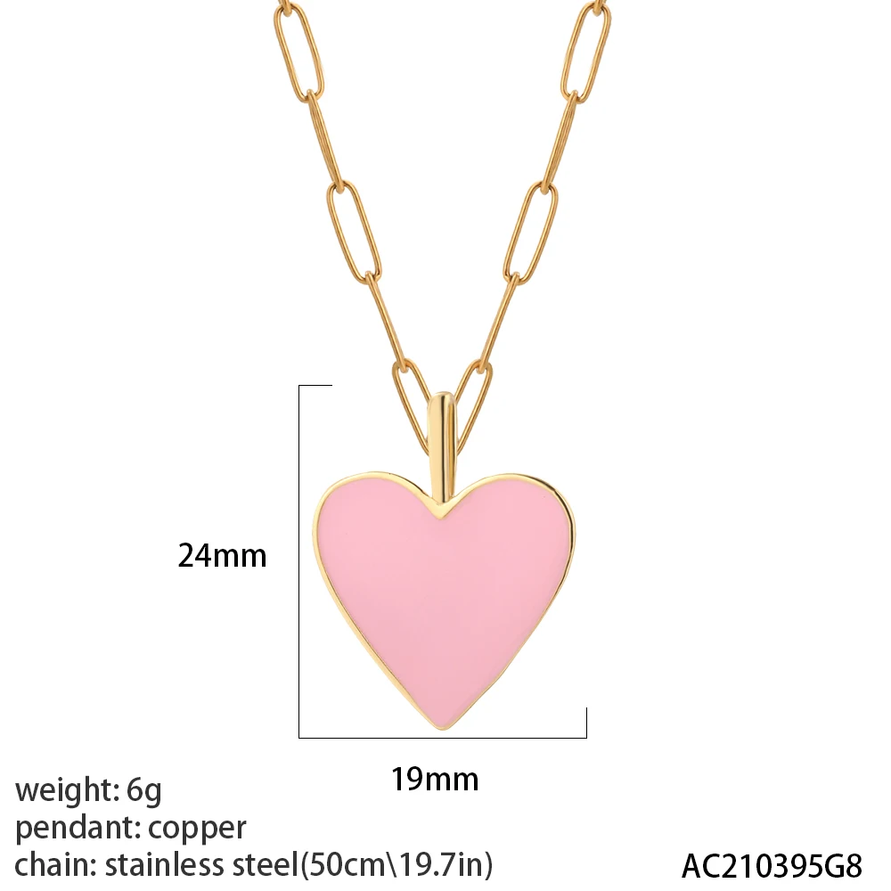 Cute  Pink Heart Blue Eye Necklace for Women Cross Gold Color Pendant Woman\'s Collars Long Stainless Steel Chains Y2k Jewelry