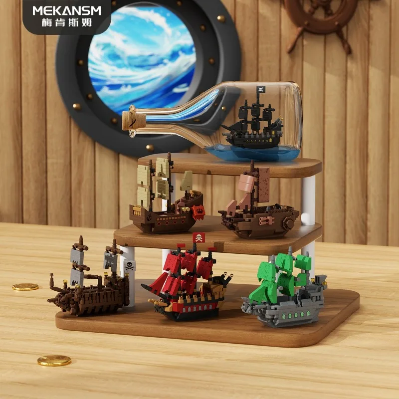 Mini Handmade DIY Puzzle Building Block Toys Pirate Ship Navigation Education Leisure Assembly Toys Decorations and Ornaments