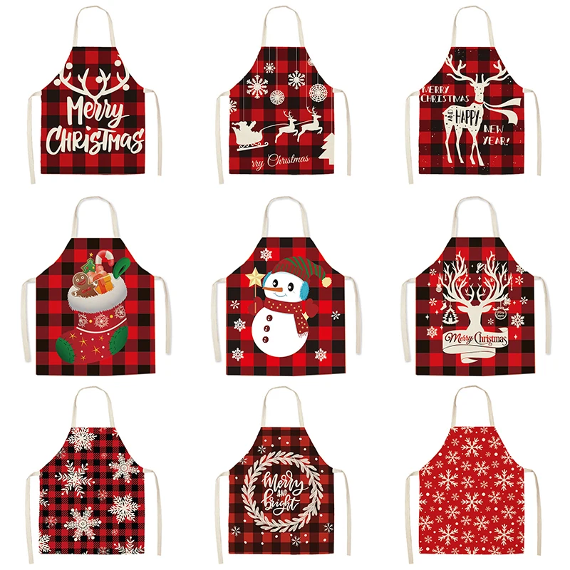 Christmas decoration apron Merry  red plaid printed  kitchen restaurant oil-proof and stain-proof