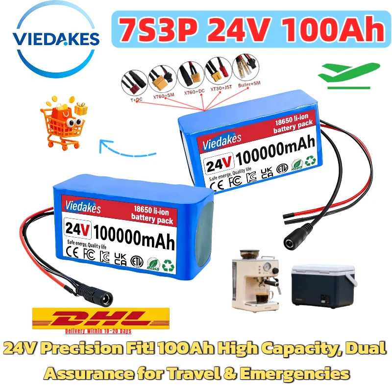 

24V 100Ah 7S3P Lithium Battery pack:Outdoor Camping Essential for Gadgets (Lights, Coolers),Long-Lasting Power & Wide Temp Range