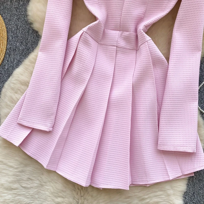 الفرنسية الرجعية نمط طويلة الأكمام طوق أزرار معدنية الخصر Cinching التخسيس مطوي فستان المرأة الربيع الزي #6