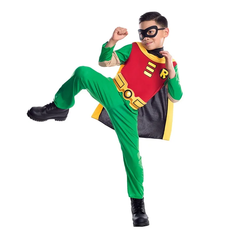 Teen Titans Robin Jumpsuits Cosplay Anime Superhero Eyemask Halloween Costume for Kids Carnival Clothes Cloak Fancy Party Dress