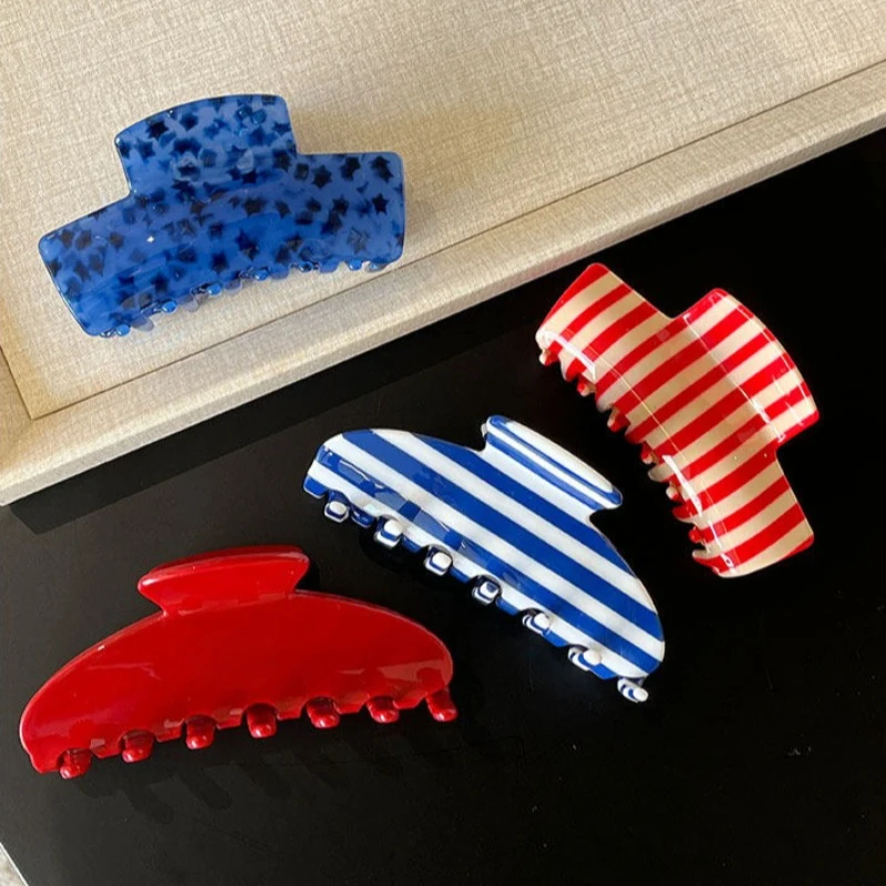 Fashion Premium Striped Hair Claw Clip for Women Colorful Acetate Checkered Ponytail Clips 9cm Hair Grip Accessories Summer New