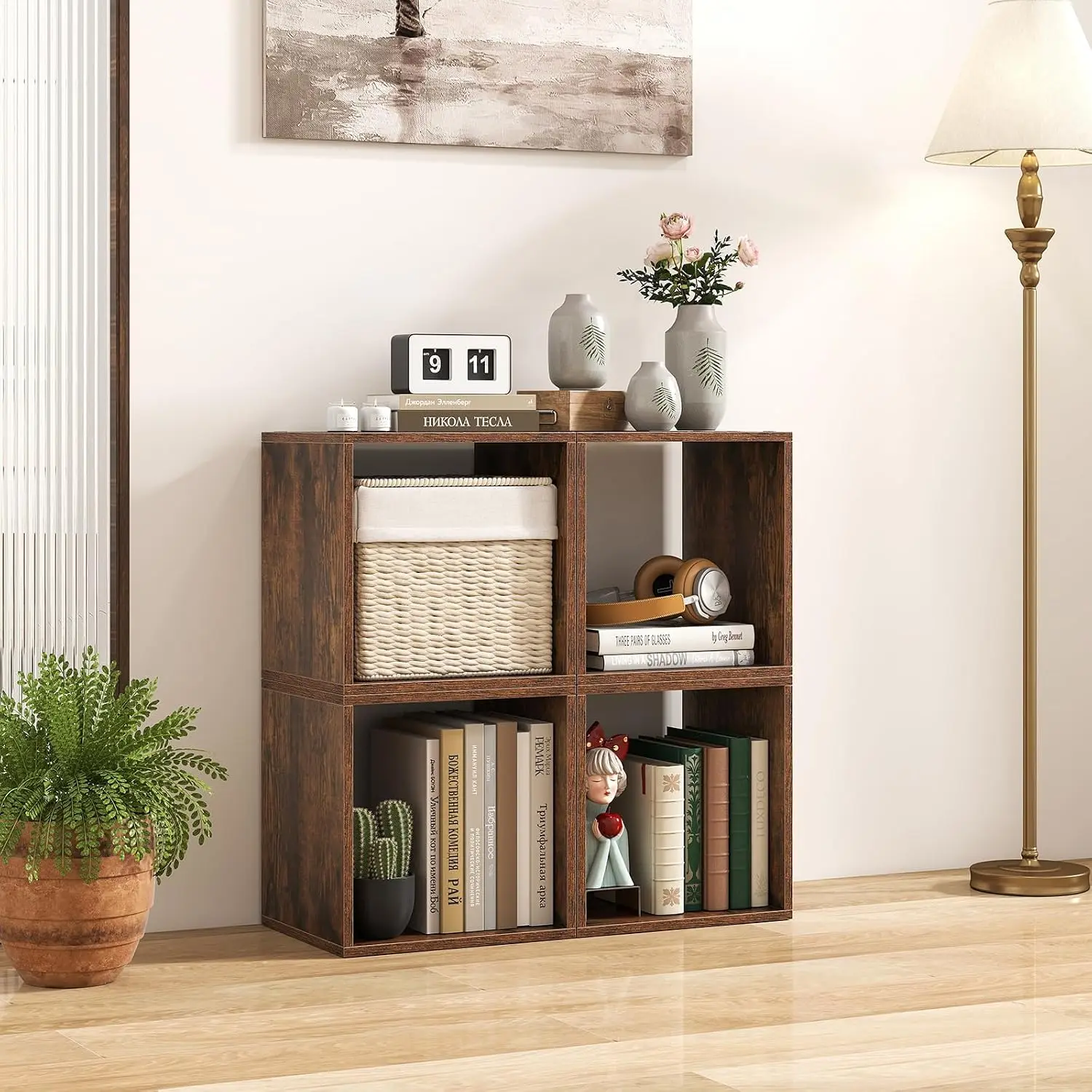 2 Stackable Cubes Bookcase Wooden Cubby Storage Organizer, Customized