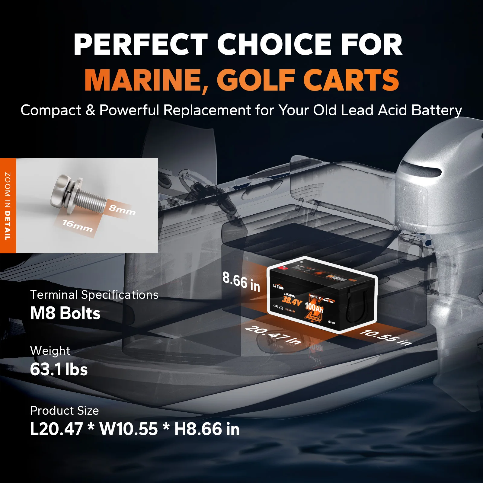 แบตเตอรี่ลิเธียมไลฟ์โป4 สำหรับเรือไฟฟ้า 36V(38.4V) 100Ah OBM พร้อมบลูทูธ สำหรับมอเตอร์ติดท้ายเรือ  ส่งถึงบ้าน  มีสินค้าในสหรัฐอเมริกา