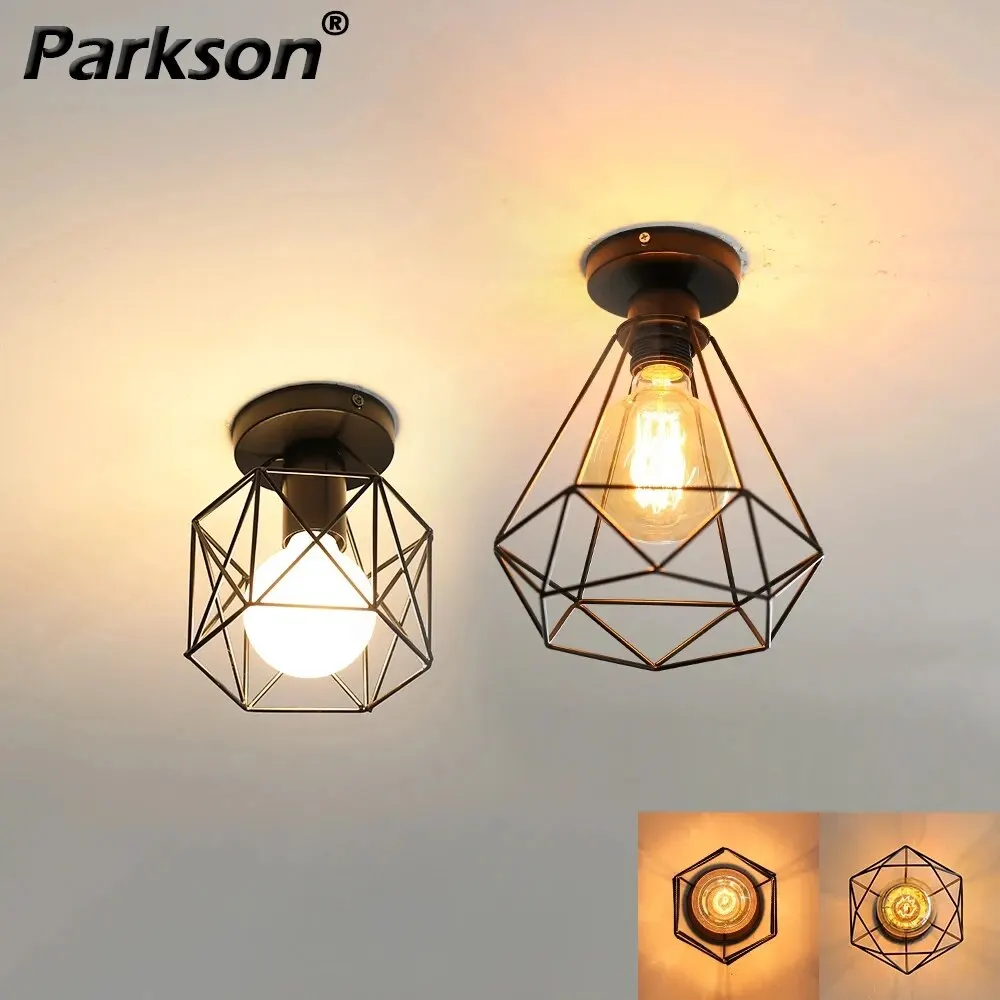 

Simple Ceiling Light Retro Industrial Metal E27 Fixture Black Shade Flush Mount Ceiling Lamp Porch Light For Bedroom Home Decor
