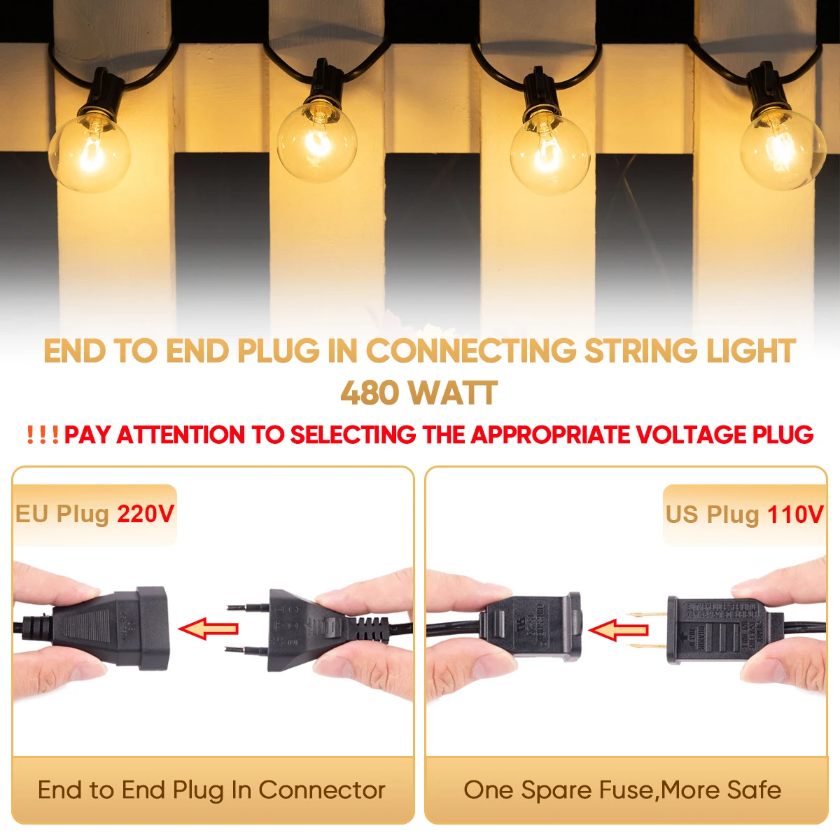 Waterproof G40 String Lights Outdoor Eu Plug 220V Garland Light 1.5W Connectable Outdoor Yard Garden Backyard Decoration Supplie