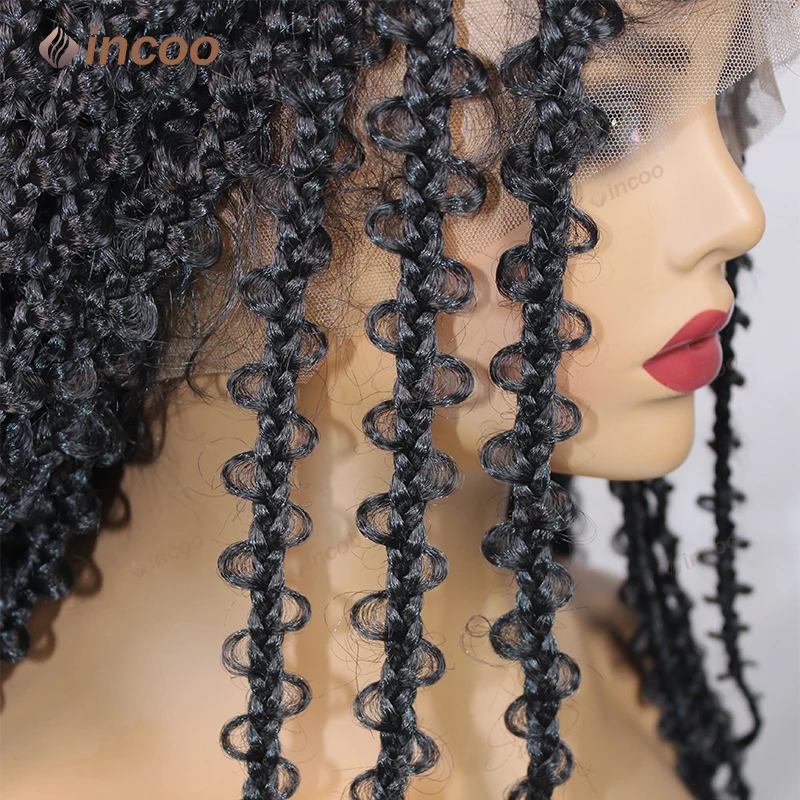 

24" Butterfly Braids With Curly Ends Synthetic Braided Wigs For Black Women Knotless Box Braid Full Lace Wig Curly Wigs Locs