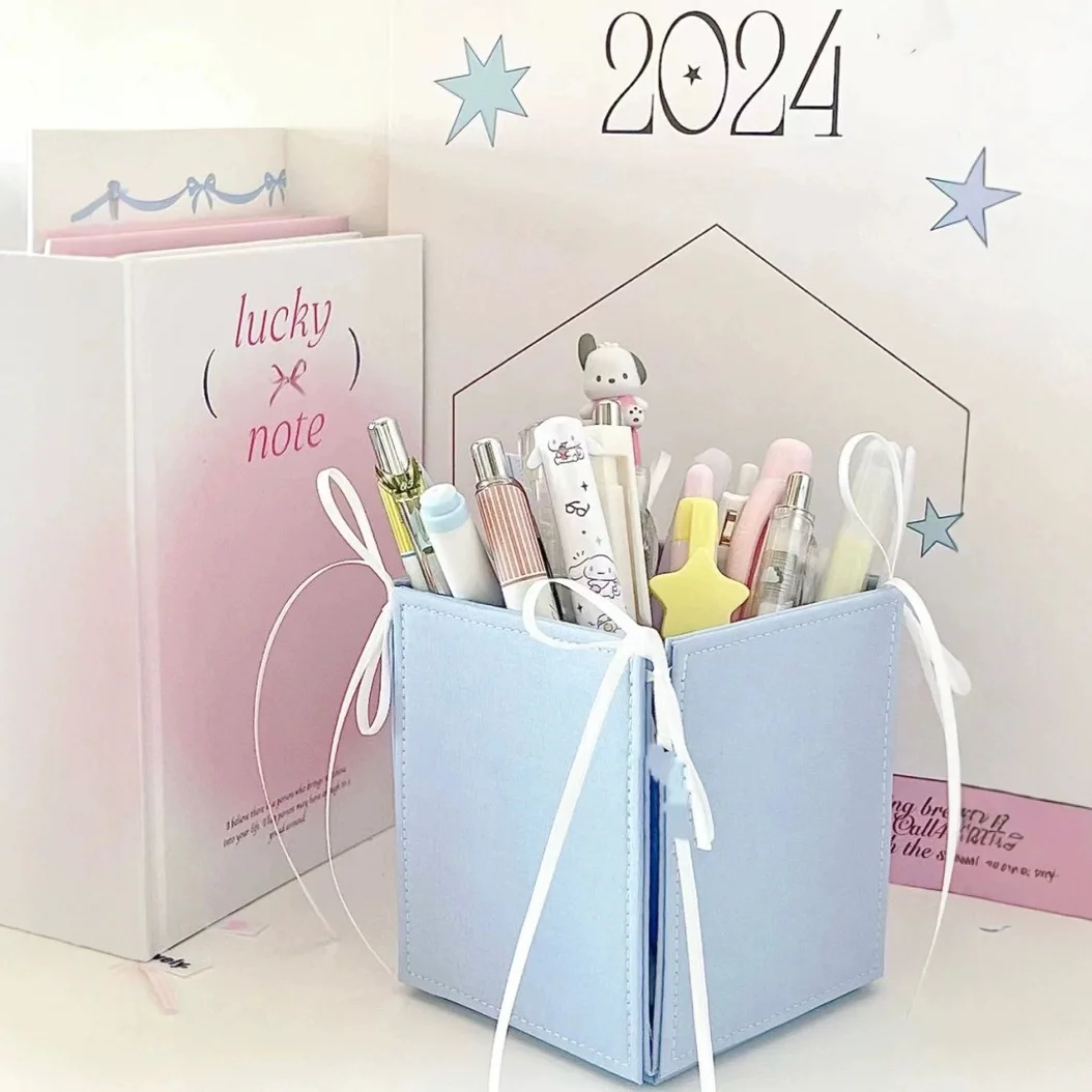 

1 sweet cool pink black put away easily bow desktop storage box High appearance level pencil holder pencil case