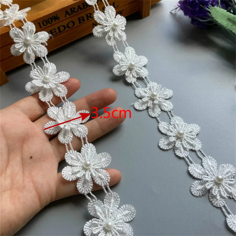 

20x White Snowflake Pearl Flower Lace Trim Fabric Ribbon Applique Craft DIY Headband Wedding Embroidered Trimmings Wedding Dress