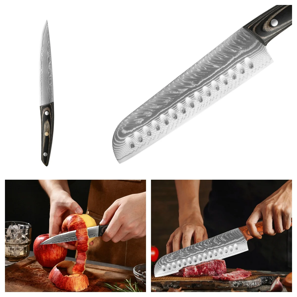 دمشق الصلب المطبخ Santoku الفاكهة التقشير فائدة سكين تقطيع خشب متين مقبض حاد 67 طبقة دمشق الصلب VG10