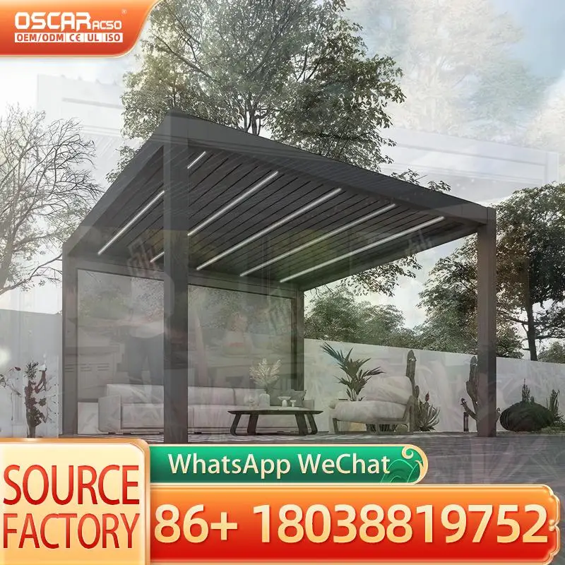 Motorized Adjustable Rainproof Outdoor Bioclimatic Louvered Gazebo with Customized Zip Blinds for Patio Garden Backyard pergola