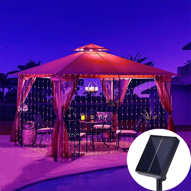 

1pc LED Solar Curtain String Lights,Xmas Party 8 Modes Solar Fairy Lights For Wedding Patio Fence Wall Window Gazebo Decoration