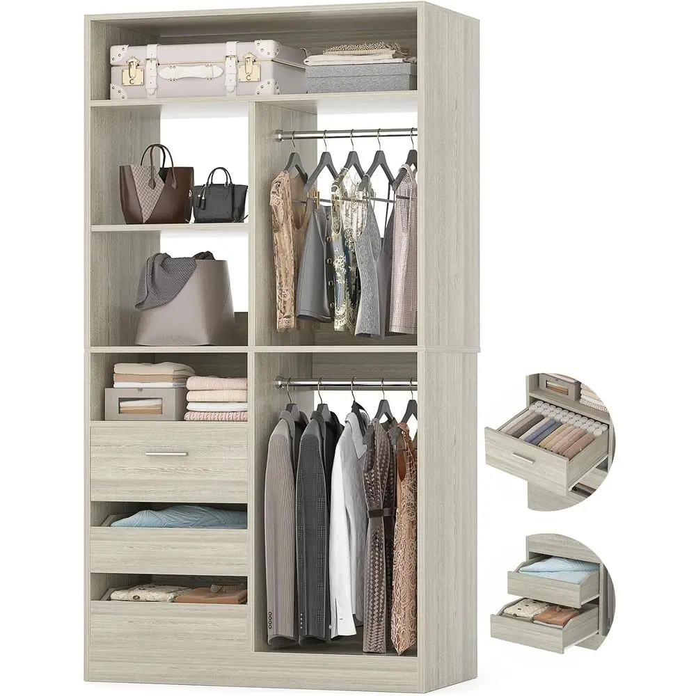 36 Inches ular Clot Ders System, 3T Wood Clot Organir with Clod & Hal-Open Ders, Walk-in reestanding Wardroe StoraCainet with 6