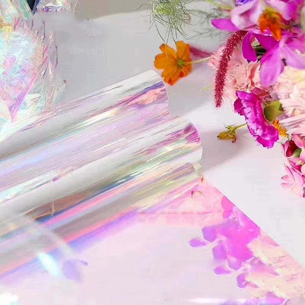 20 Pieces 59 cm x 57 cm Cellophane Wrap Paper Iridescent Film Gift Wrap Rainbow Flower Wrapping Packaging Paper Come