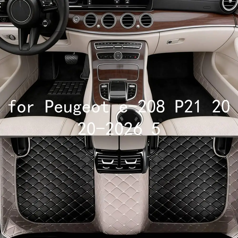 Tappetini per auto in pelle con diamanti personalizzati per Peugeot e-208 P21 2020-2026 5 posti, tappeto interno per tutte le stagioni, accessori auto 3l308