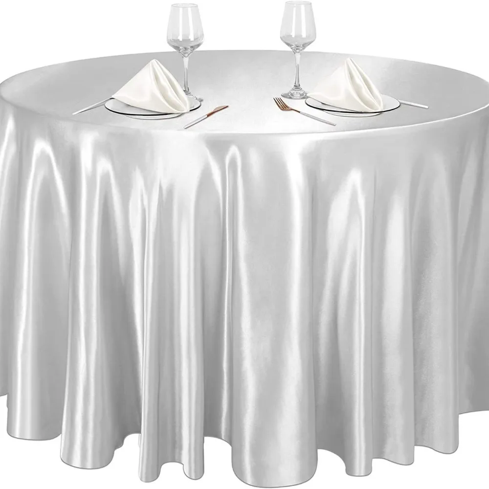 High-end Smooth Round Satin Tablecloth Bright Imitation Silk Table Cover Solid Color Table Decoration Wedding