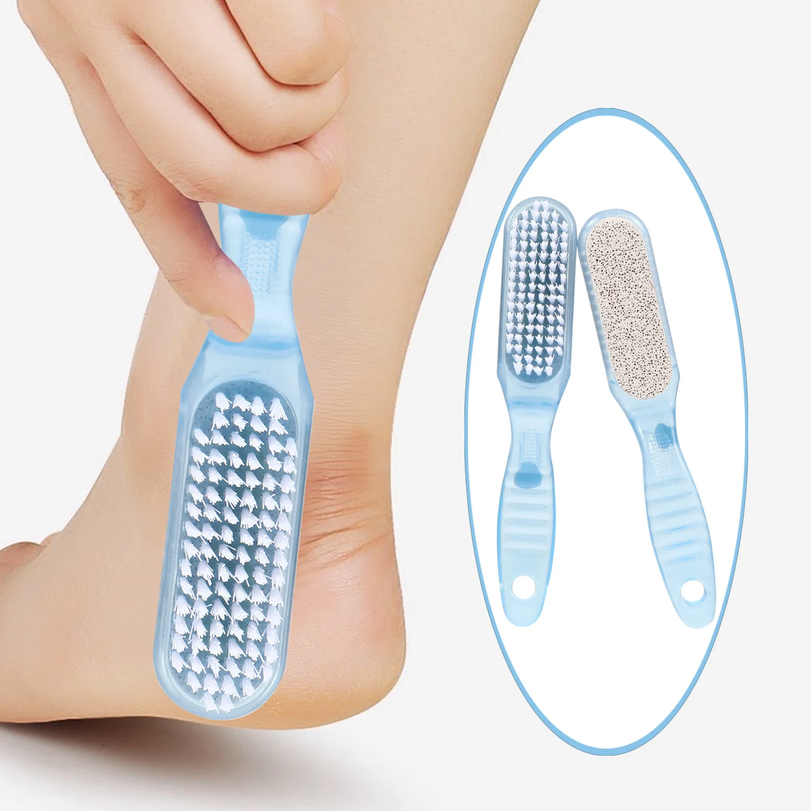 

4Pcs Double Sided Nail Dust Cleaner Brush PP Bristles Foot Pedicure Tool Ergonomically Designed Long Handle Travel Home Use