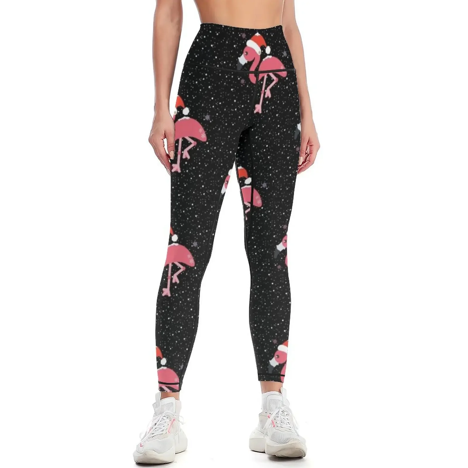 

Santa Flamingo with snowflake Leggings Women sports exercise clothing for jogging pants high waist Womens Leggings