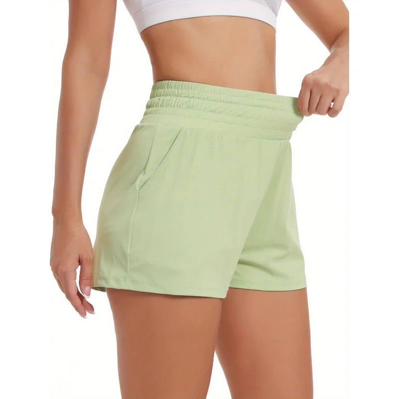여성 스포츠 반바지，높은 허리 반바지，메쉬 라이닝과 포켓，스포츠에 적합