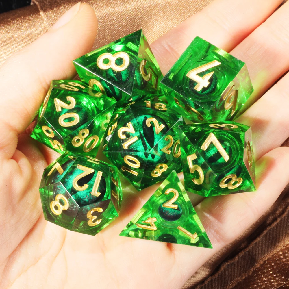 MINI PLANET Red Green Dragon Eye Dice Set Polyhedral Resin DND Dice with Sharp Edges For TRPG D&D Dice Box Set Desktop Games