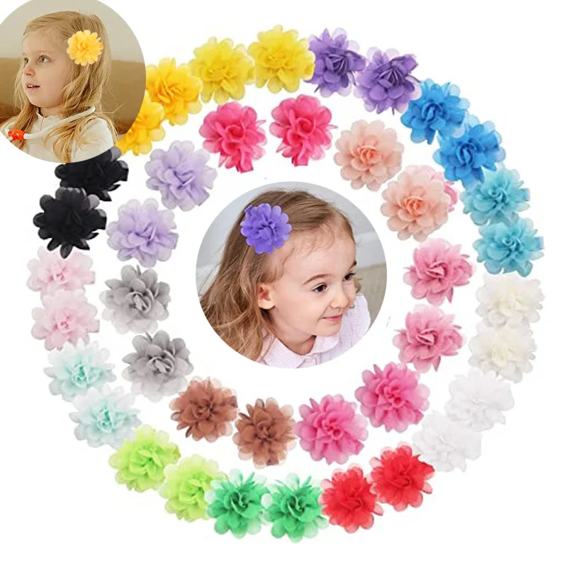 

20colors 2" Chiffon Flower Hair Bows Fully Lined Flower Tiny Hair Clips Fine Hair for Girls Infants Toddlers