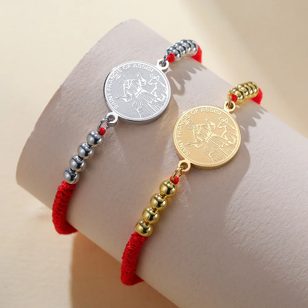 داوابارا سانت فرانسيس أوف أسيسيى عملة سوار الكاثوليكية راعي الحيوان الدعوة الهدايا الفولاذ المقاوم للصدأ سحر المجوهرات الدينية