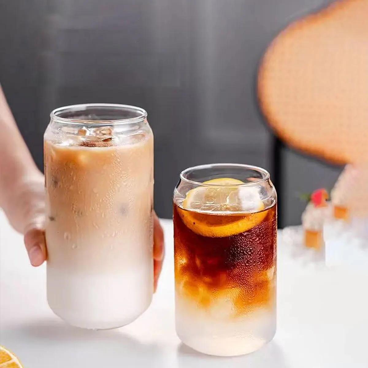 400ml/500ml Koreanischer Ins-Style Transparenter Dosenförmiger Glasbecher, Sommer-Getränkebecher, Hochwertiger Saft-Latte-Kaffeebecher, 1 Stück