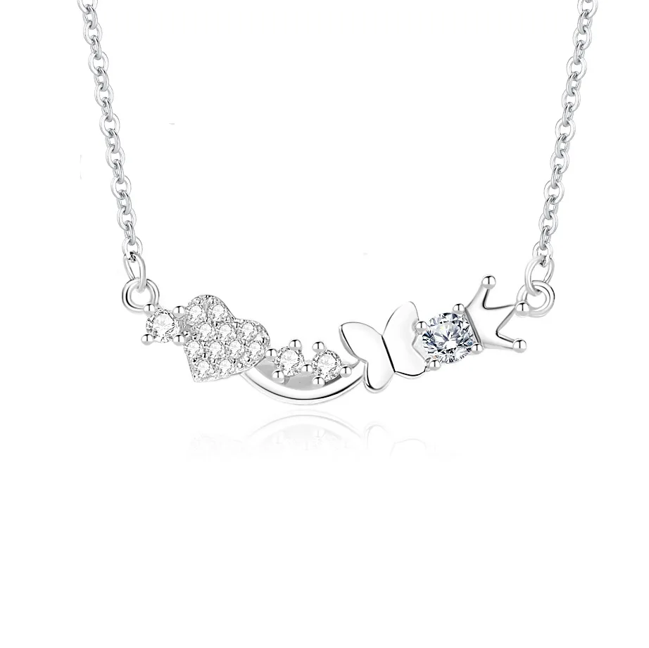 

S925 Silver Smile Heart Necklace Flash Diamond Exquisite Joker Luxury Clavicle Chain for Female Gift Advanced Feeling Minor
