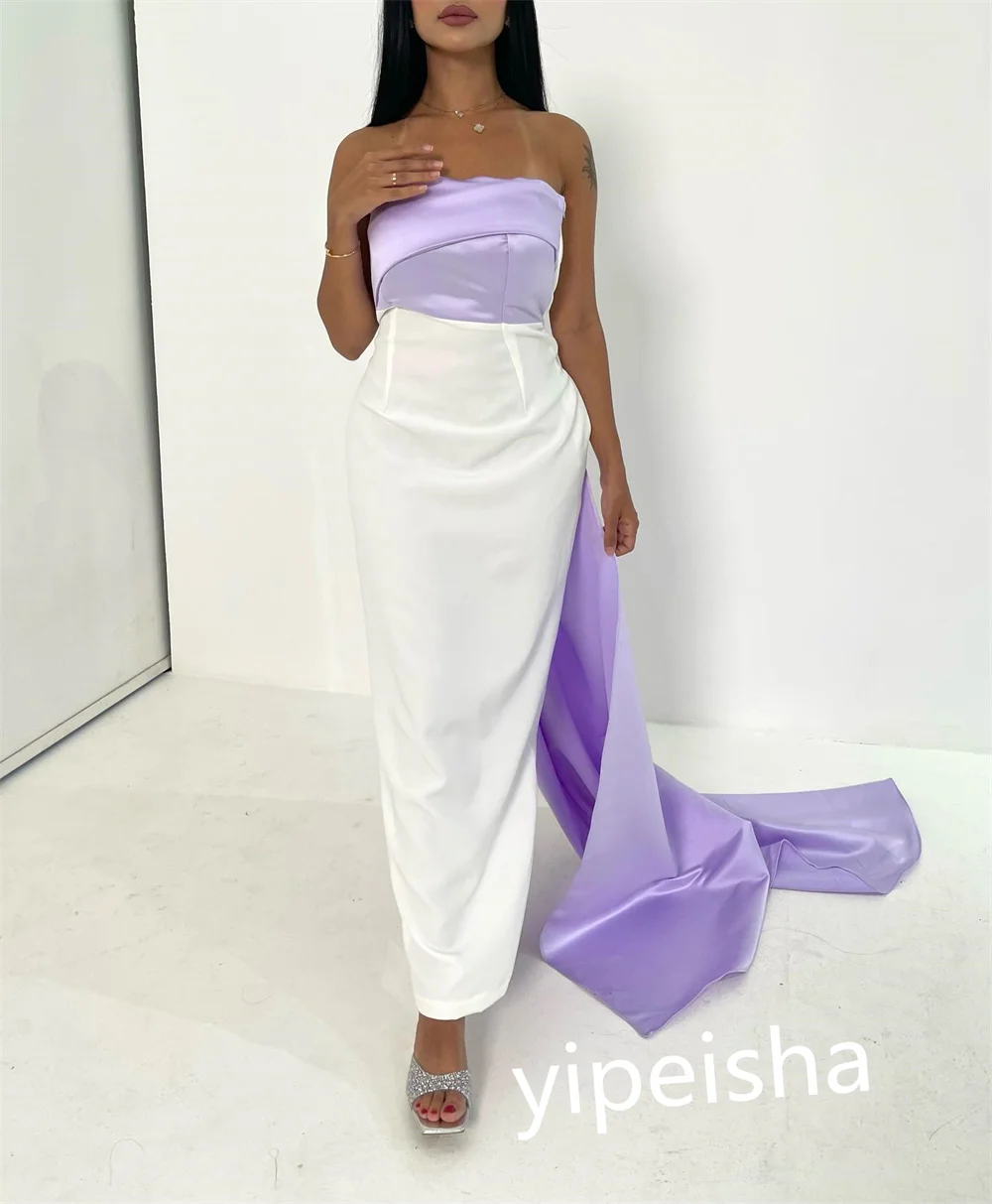 Women Customized Strapless A-line Anke Length Formal Ocassion Gown Satin vestidos para mujer elegantes