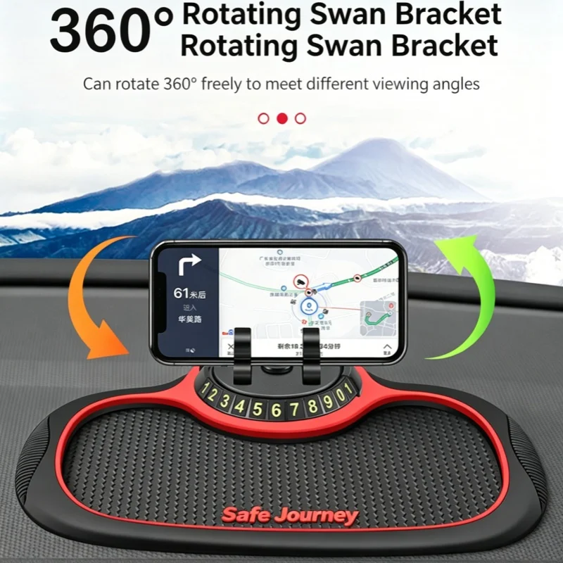 

Multifunctional Car Phone Holder Anti-slip Mat with Parking Number Plate Universal Car Navigation Stand for All Phones