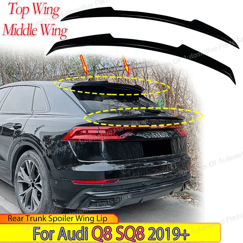

Rear Spoiler Wing Lip for Audi Q8 SQ8 2019 2020 2021 2022 2023 2024 2025 Top Mid Wing Roof Trunk Lip Lid Tail Fin Body Kit Trim