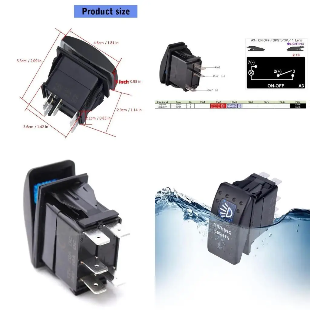

R9UF 2Pcs 20A 12V Marine Boats Rocker Switches 5 Pin Toggle Switches for Marine Boats