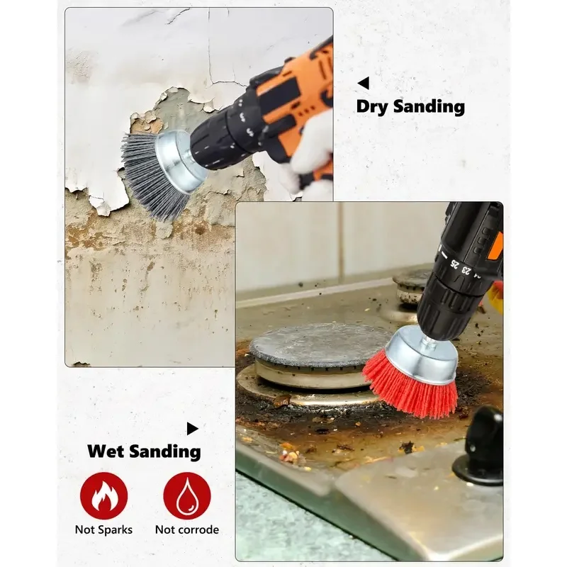 9 Pack Nylon Abrasive Brush Wheel & Cup Brush Set For Drill With 1/4 Inch Hex Shank, 80 120 240 Grit For Rust Paint Removal