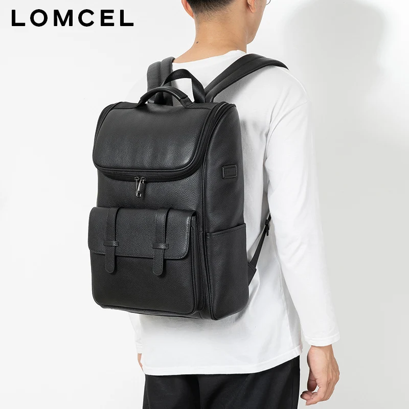New men's double-shoulder bag made of genuine leather for business use, 16-inch laptop size, top-grain cowhide backpack, stylish