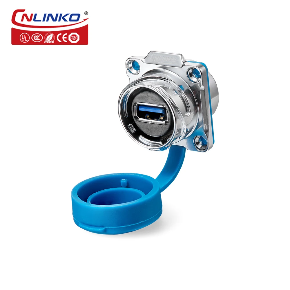 CNLINKO M24 USB3.0 Female Waterproof Connector USB Metal Socket Connector 1.8A Receptacles Jacks for Video Audio Data Transfer