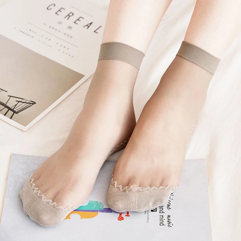 10/20 Pairs Kurze Socken Frauen Ultradünne Elastische Spitze Transparente Socke Frau Sommer Atmungsaktive Rutschfeste Unterseite Splice Baumwolle Socke – Detail 5