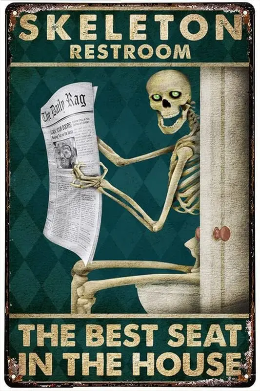 Licpact Skeleton Restroom Tin Sign, The best in house Poster, Funny Sign Perfect For Home Washroom Bathroom Wall De