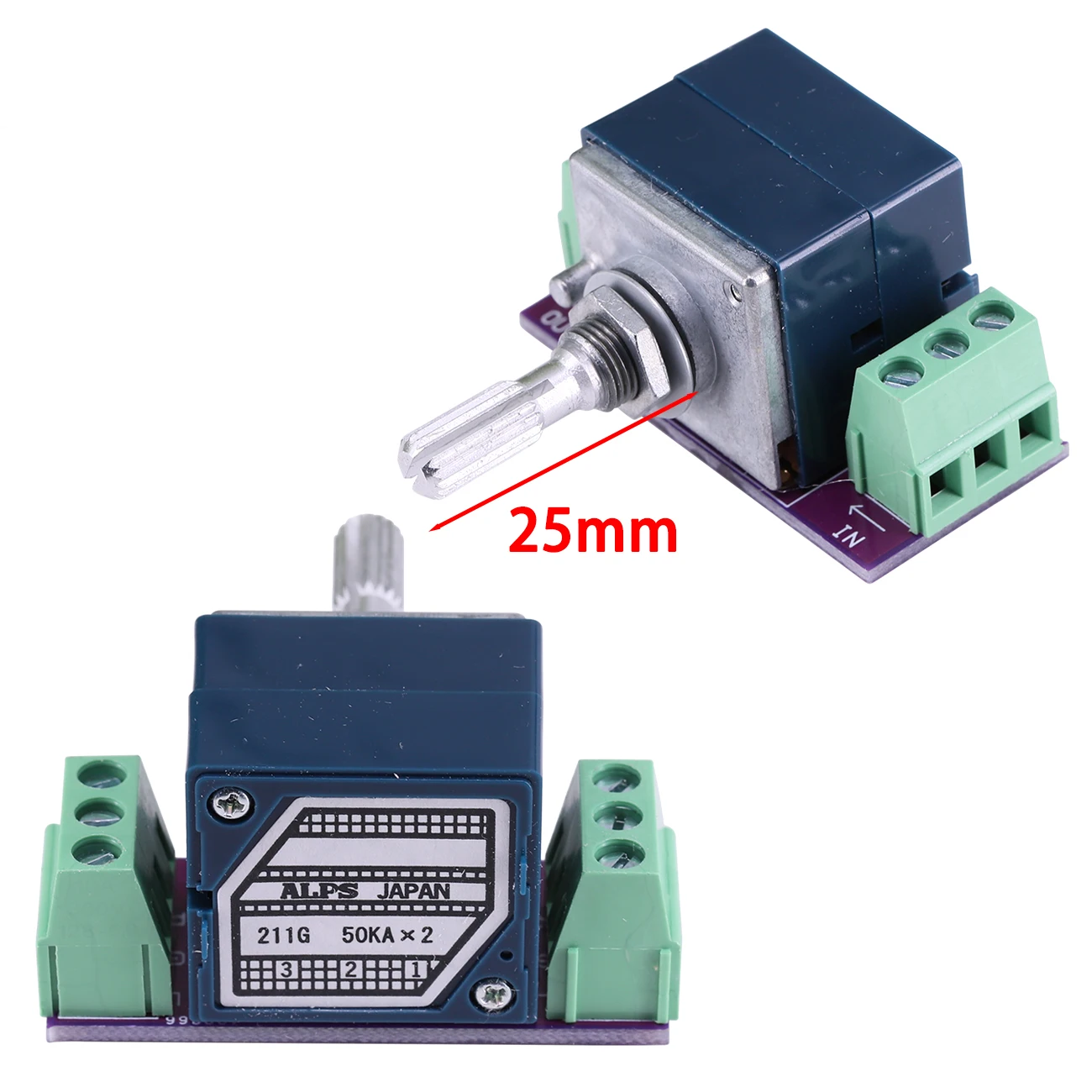 1PC Japan ALPS RK27 Volume Potentiometer LOG Stereo 10K 20K 50K 100K 250K Potentiometer Knurled Shaft 6mm ±20% Hifi CD Audio AMP