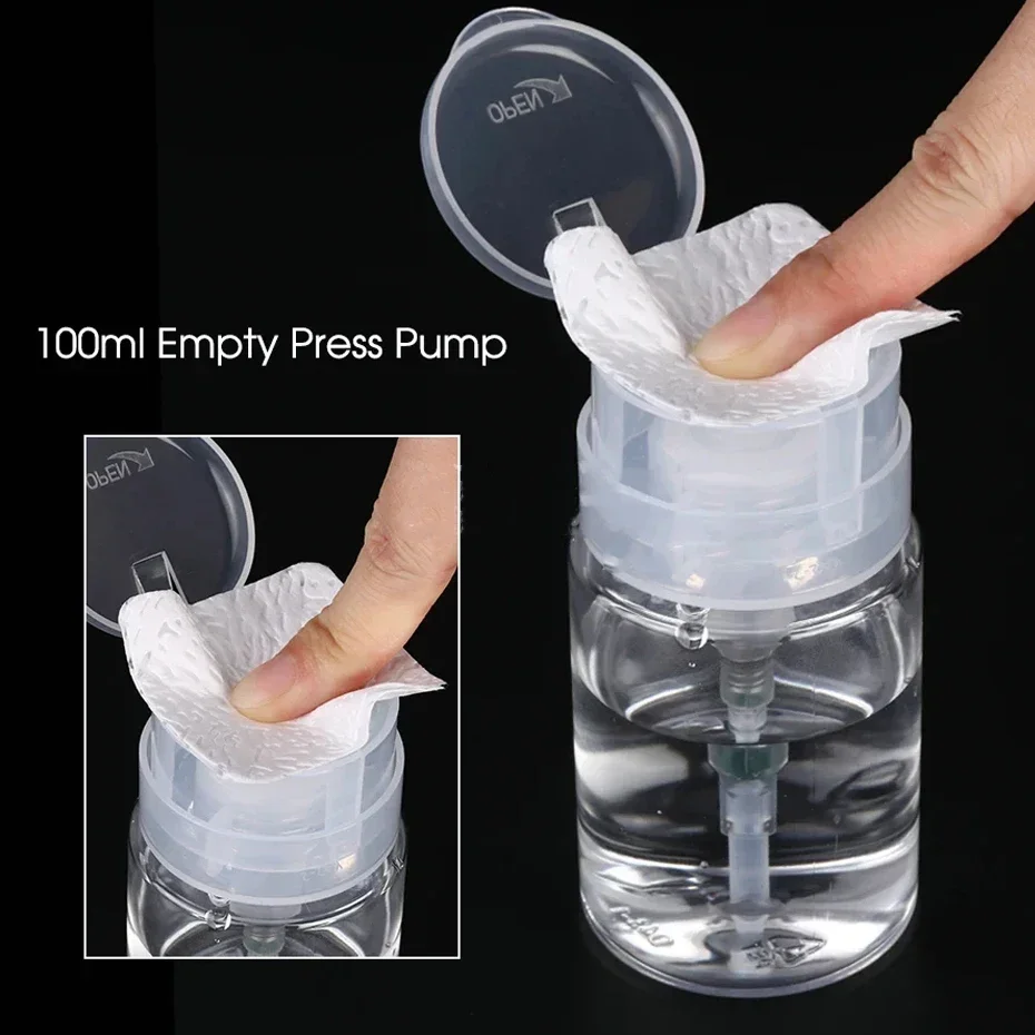 100ml Nail Polish Remover Dispenser Refillable Press Pump Bottle for Nail Art Manicure Tools Liquid Cleaner Storage