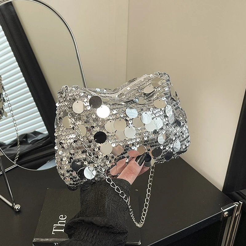 

Вечерний клатч с блестками для женщин, сумка через плечо на цепочке со съемным ремешком, блестящая вечерняя сумочка и сумка для свадебного гостя