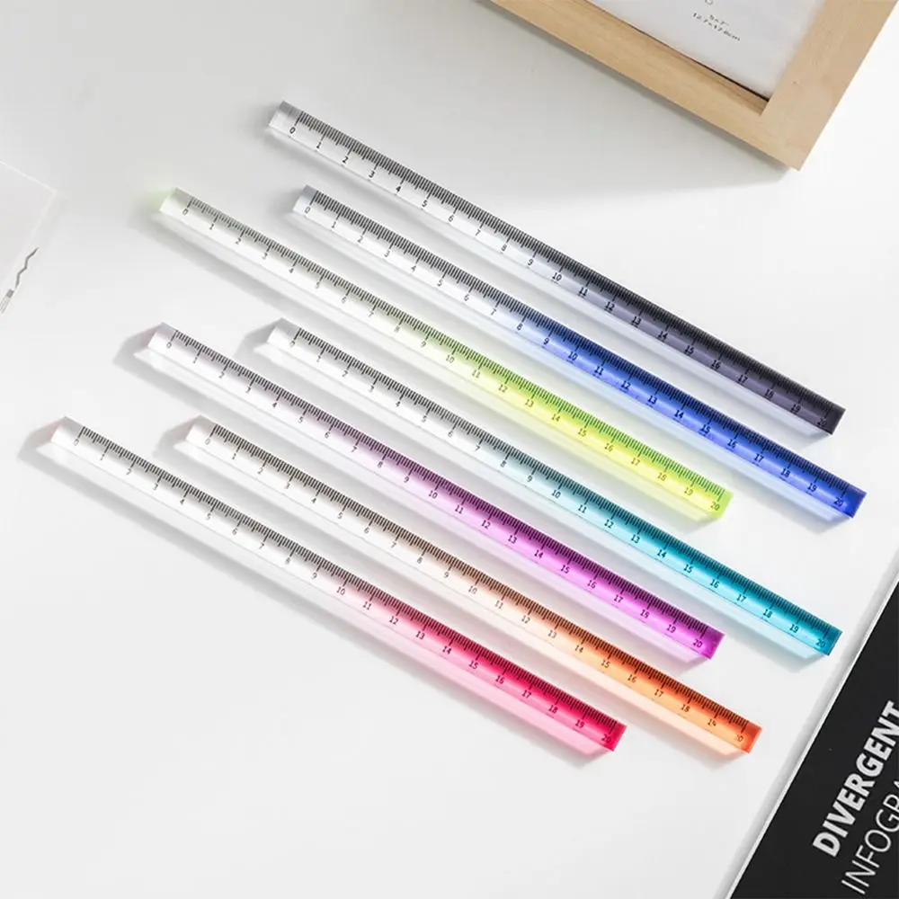 20CM Transparent Gradient Color Cube Ruler Acrylic Quadrangular Scale Ruler Students Measurement Drawing Tool School Office =