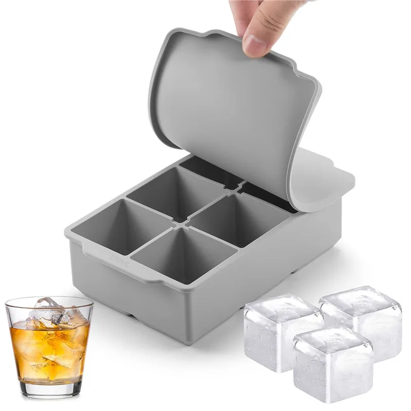 6 Grid Big Ice Tray Mold Giant Jumbo Large Food Grade Silicone Ice Cube Square Tray Mold DIY Ice Maker Ice Cube Tray