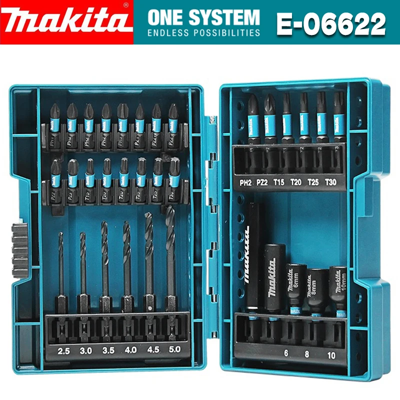 makita multifuncional impacto parafuso bit grupo hexagono eletrico manga chave de fenda bits black metal broca e06622 33 pcs 01