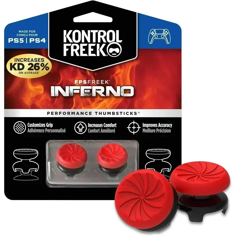 KontrolFreek FPS Freek Inferno for Playstation 4 PS4 and PlayStation 5 PS5 | Performance Thumbsticks | 2 High-Rise Concave | Red