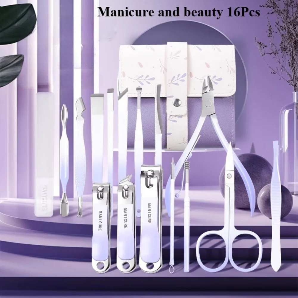 مجموعة مانيكير مكونة من 16 قطعة، مشابك أظافر احترافية، أدوات العناية بالباديكير، العناية بالوجه مع حقيبة سفر، مجموعة مانيكير #1