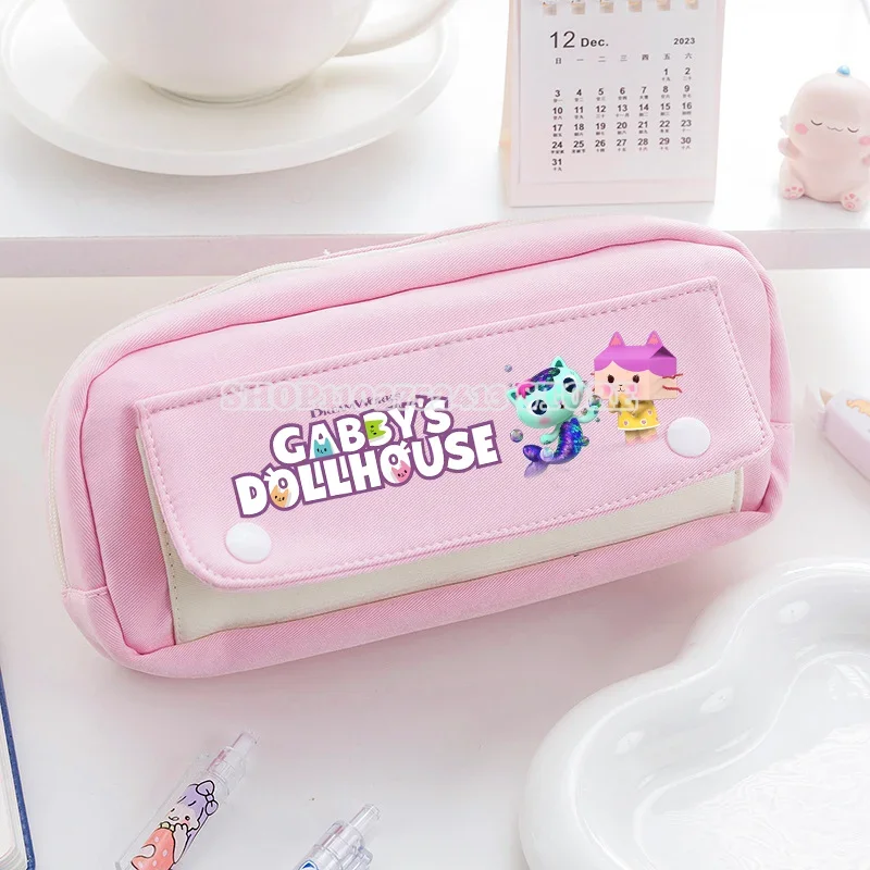 Gabby Dollhouse Pencil Case Kids Flap Exquisite Creative School Supplies Cute Cartoon Pink Large Capacity Stationery Case Gift