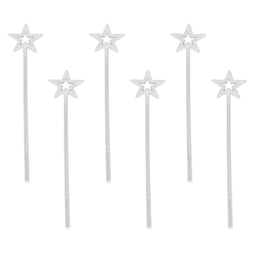

6Pcs Fairy Stick Props Silver Star Shaped Wands for Party Favors Decorations