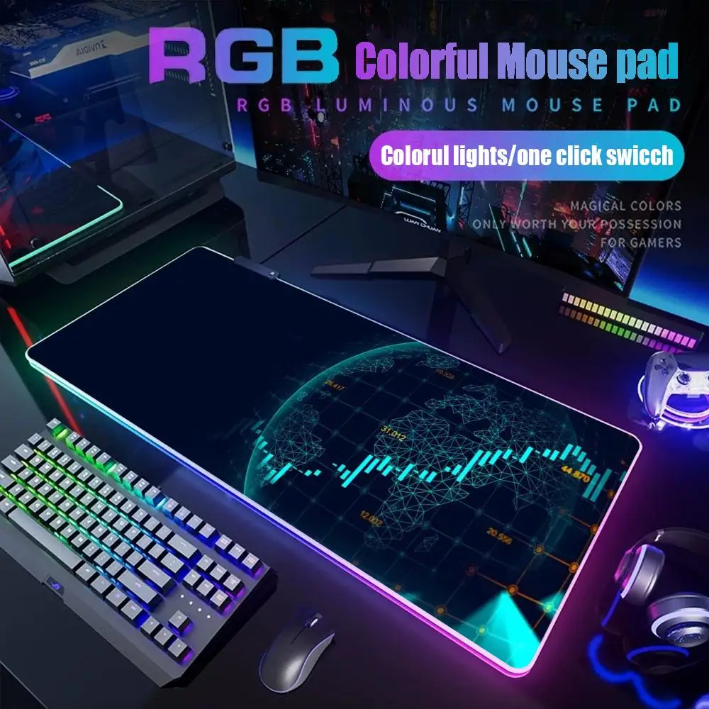 Stock market chart pattern  Mouse Pad Gamer Rgb Desk Mat Back Light Led Mousepad Setup Gaming Accessories Deskmat Big Mousepepad